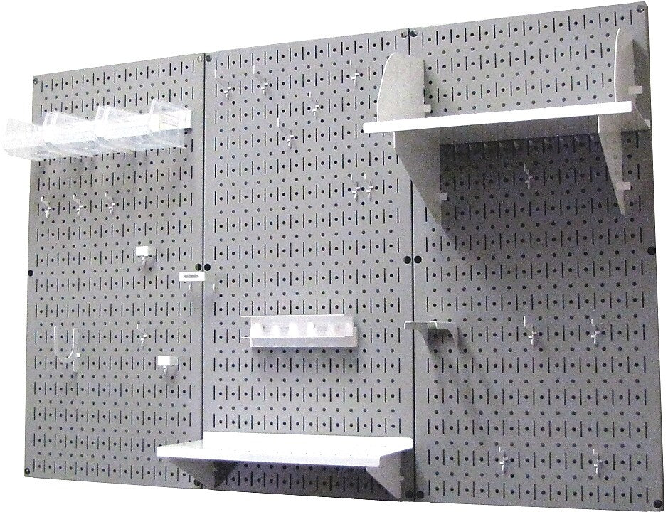 Wall Control 4' Metal Pegboard Standard Workbench Kit, Gray Tool Board and White Accessories