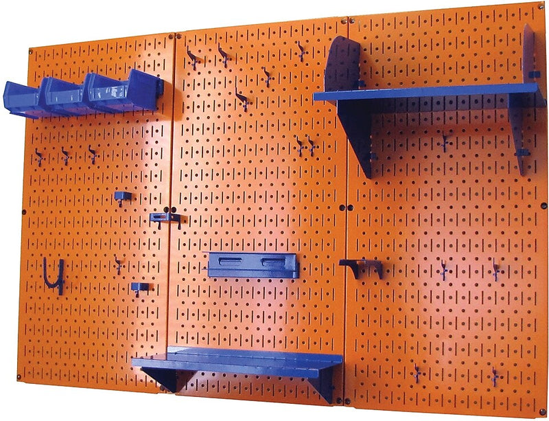 Wall Control 4' Metal Pegboard Standard Workbench Kit, Orange Tool Board and Blue Accessories