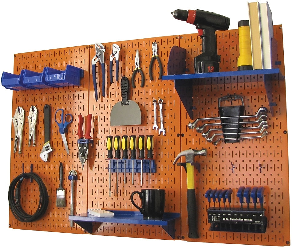 Wall Control 4' Metal Pegboard Standard Workbench Kit, Orange Tool Board and Blue Accessories