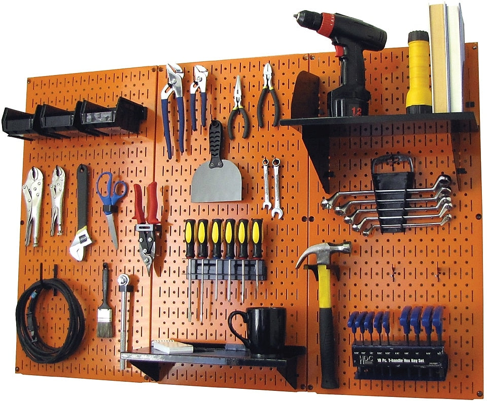 Wall Control 4' Metal Pegboard Standard Workbench Kit, Orange Tool Board and Black Accessories