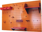Wall Control 4' Metal Pegboard Standard Workbench Kit, Orange Tool Board and Red Accessories