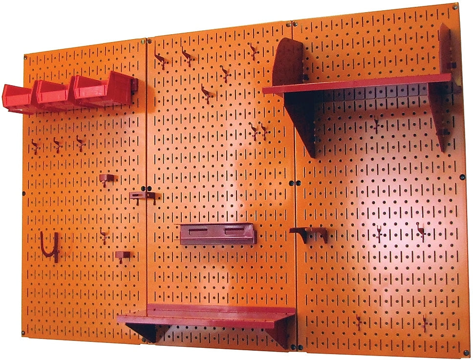 Wall Control 4' Metal Pegboard Standard Workbench Kit, Orange Tool Board and Red Accessories