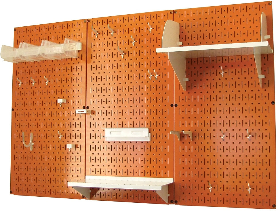Wall Control 4' Metal Pegboard Standard Workbench Kit, Orange Tool Board and White Accessories