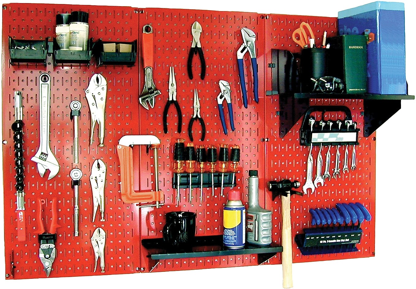 Wall Control 4' Metal Pegboard Standard Workbench Kit, Red Tool Board and Black Accessories