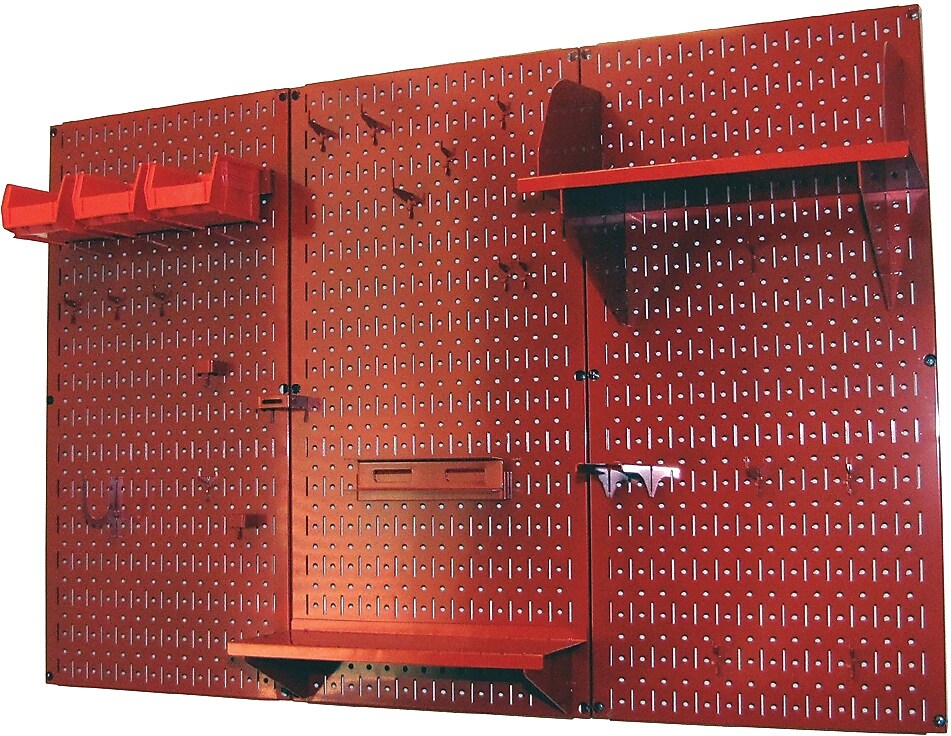 Wall Control 4' Metal Pegboard Standard Workbench Kit, Red Tool Board and Red Accessories