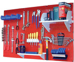 Wall Control 4' Metal Pegboard Standard Workbench Kit, Red Tool Board and White Accessories