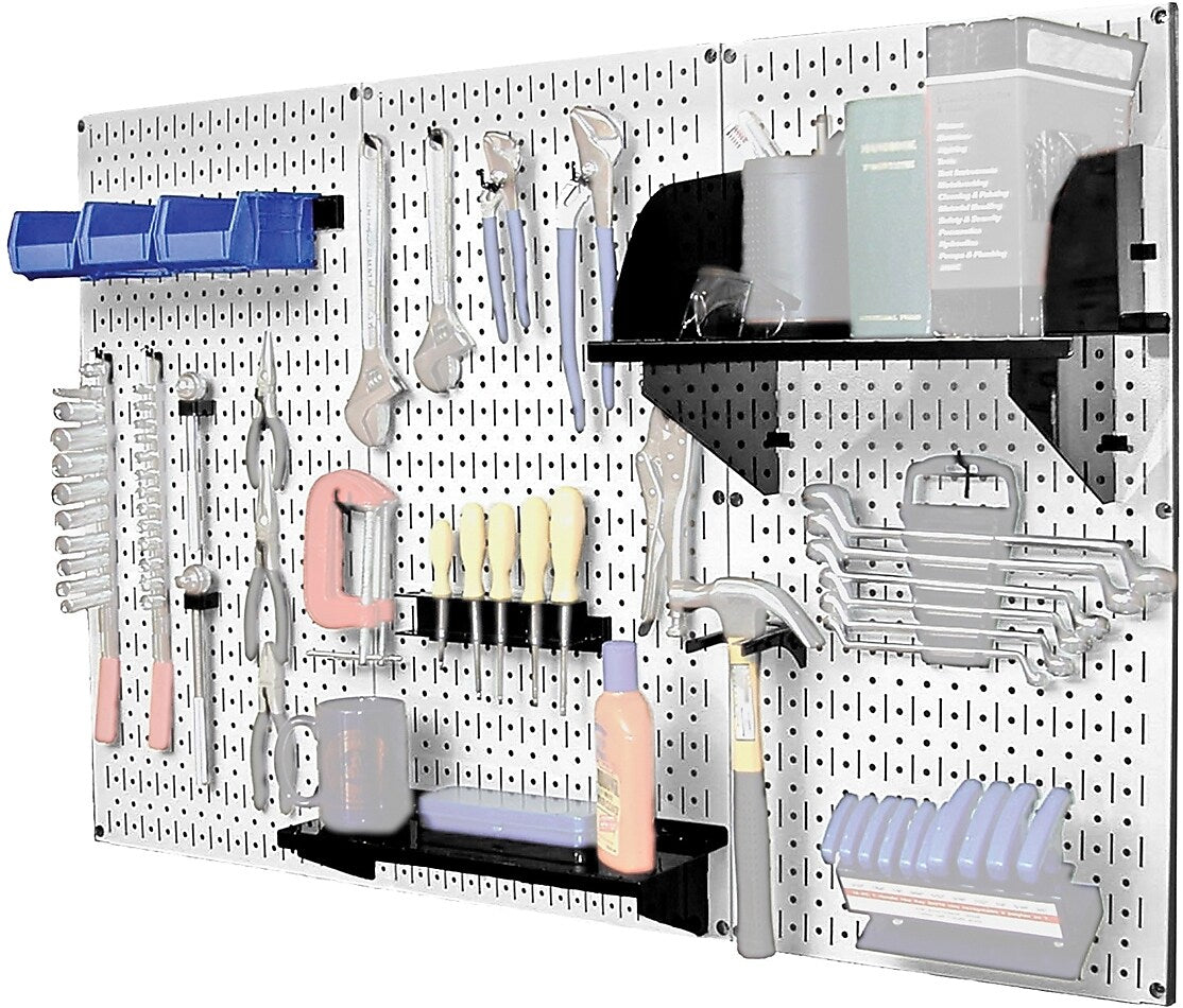 Wall Control 4' Metal Pegboard Standard Workbench Kit, White Tool Board and Black Accessories