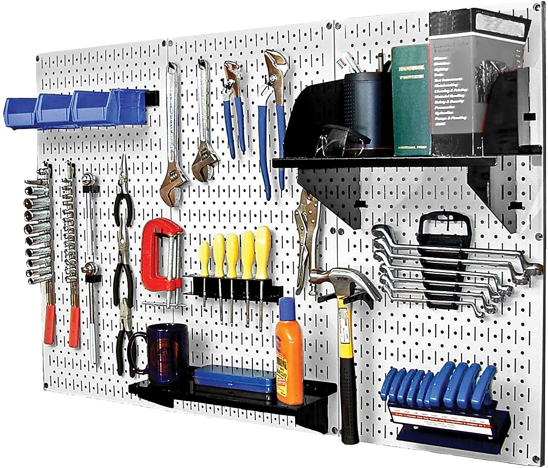 Wall Control 4' Metal Pegboard Standard Workbench Kit, White Tool Board and Black Accessories
