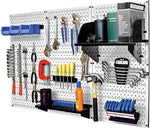 Wall Control 4' Metal Pegboard Standard Workbench Kit, White Tool Board and Black Accessories