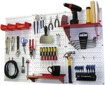 Wall Control 4' Metal Pegboard Standard Workbench Kit, White Tool Board and Red Accessories