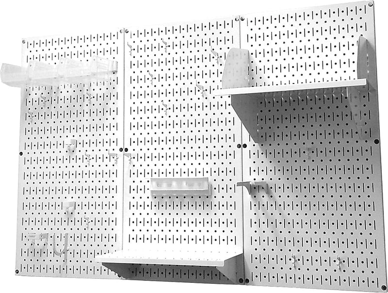 Wall Control 4' Metal Pegboard Standard Workbench Kit, White Tool Board and White Accessories