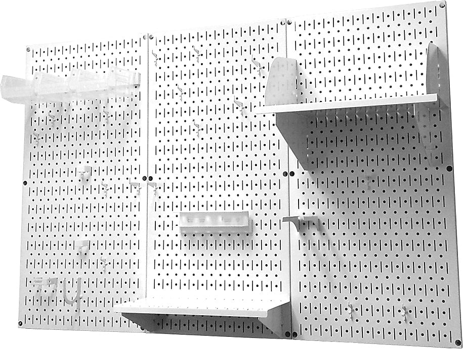 Wall Control 4' Metal Pegboard Standard Workbench Kit, White Tool Board and White Accessories