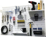 Wall Control 4' Metal Pegboard Standard Workbench Kit, White Tool Board and White Accessories