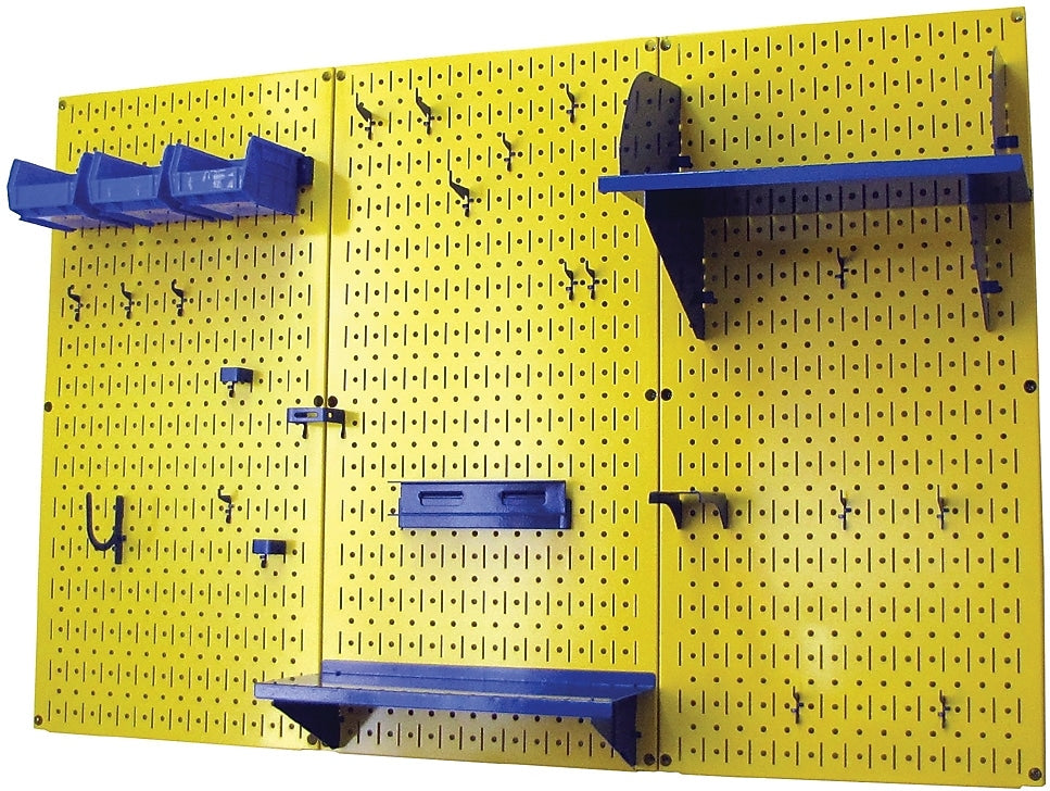 Wall Control 4' Metal Pegboard Standard Workbench Kit, Yellow Tool Board and Blue Accessories