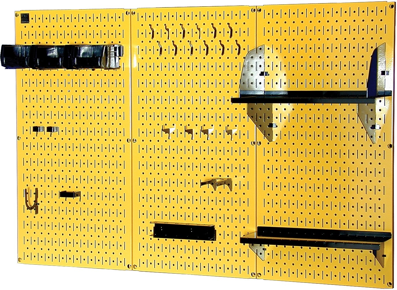 Wall Control 4' Metal Pegboard Standard Workbench Kit, Yellow Tool Board and Black Accessories
