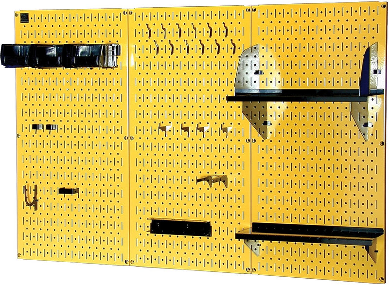 Wall Control 4' Metal Pegboard Standard Workbench Kit, Yellow Tool Board and Black Accessories