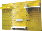 Wall Control 4' Metal Pegboard Standard Workbench Kit, Yellow Tool Board and White Accessories