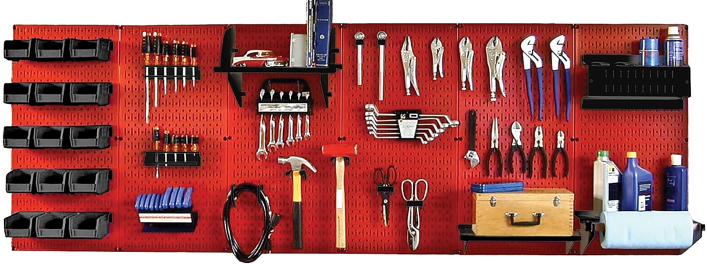 Wall Control 8' Metal Pegboard Master Workbench Kit, Red Tool Board and Black Accessories