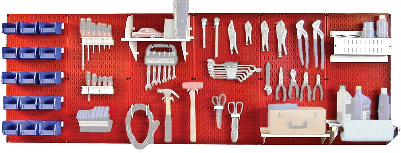 Wall Control 8' Metal Pegboard Master Workbench Kit, Red Tool Board and White Accessories