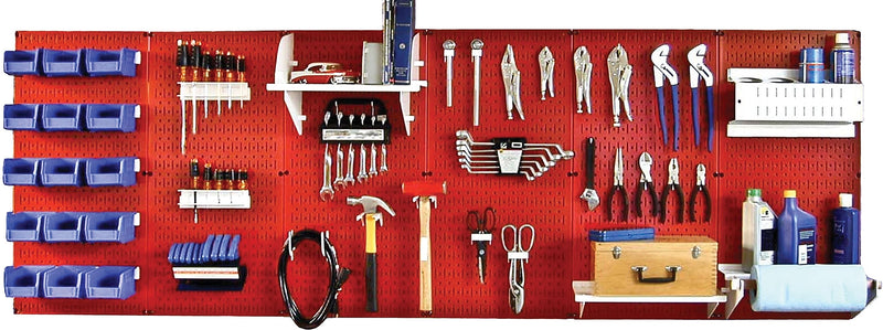 Wall Control 8' Metal Pegboard Master Workbench Kit, Red Tool Board and White Accessories