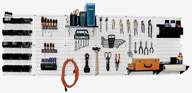 Wall Control 8' Metal Pegboard Master Workbench Kit, White Tool Board and Black Accessories