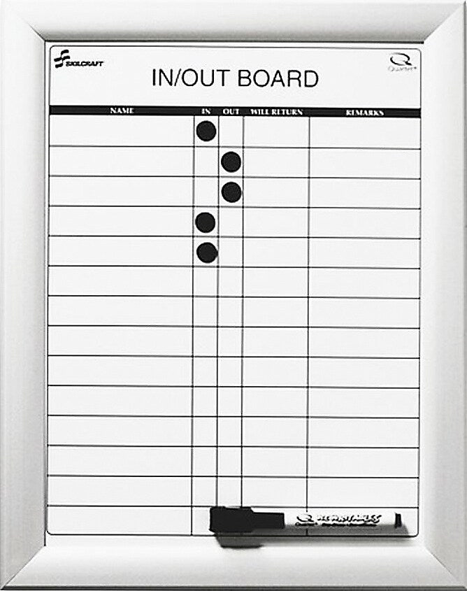 AbilityOne Skilcraft In-Out Dry Erase Board, Aluminum Frame, 11" x 14" (NIB014845261)