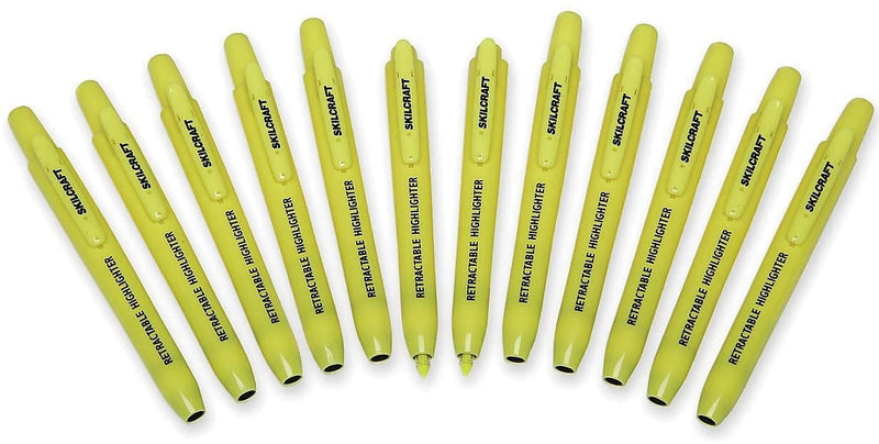 AbilityOne SKILCRAFT Retractable Highlighter, Chisel Tip, Yellow, Dozen (NSN5548210)