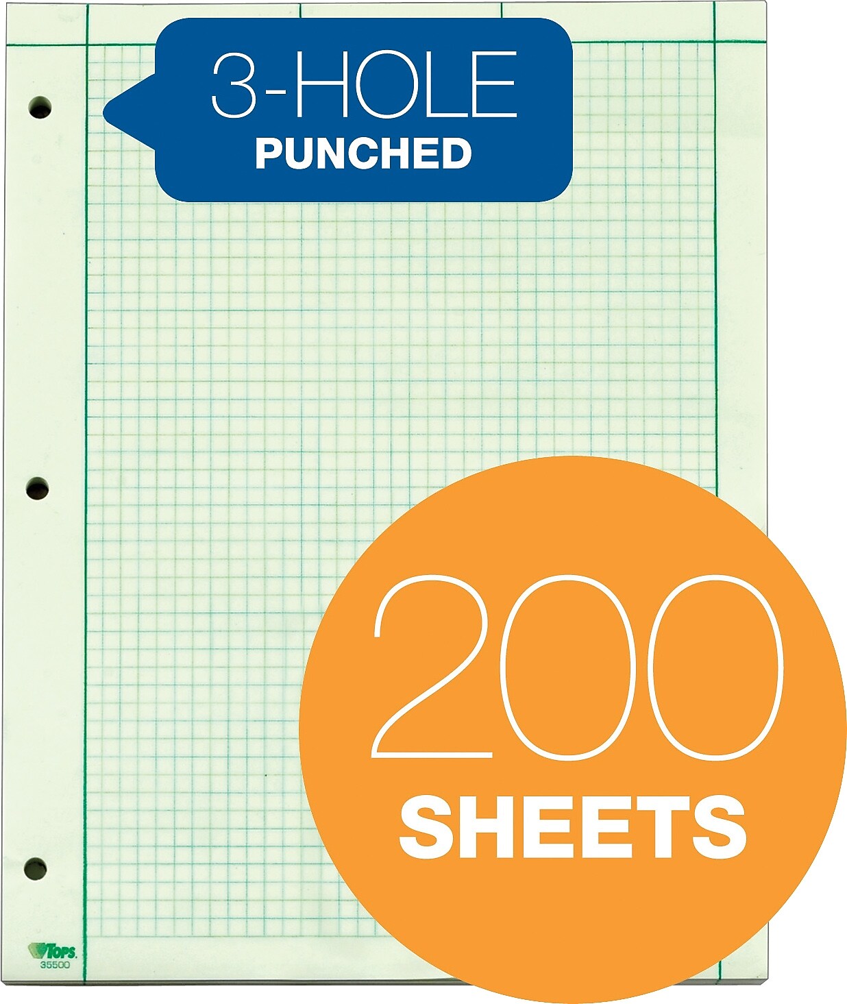 TOPS Notepad, 8.5" x 11", Quad, Green, 200 Sheets/Pad (TOP 35502)