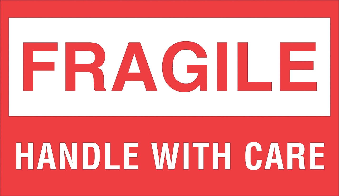 Decker Tape "Fragile/Handle with Care" Label, 3" x 5", 500/Roll (DL1070C)
