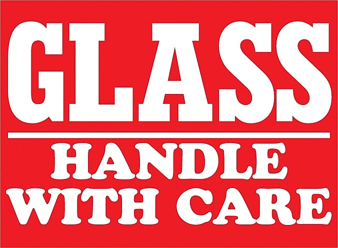 Decker Tape "Glass/Handle with Care" Label, 3" x 4", 500/Roll (DL1228C)