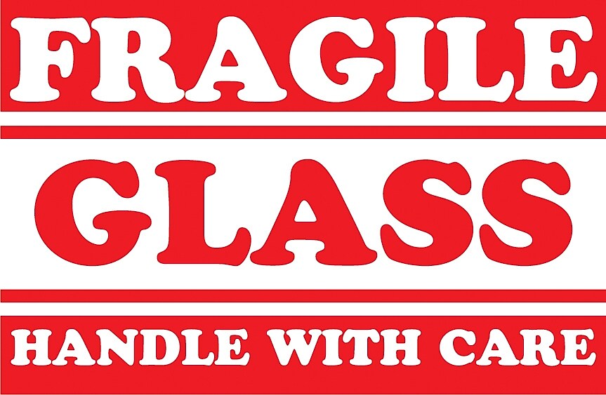 Decker Tape "Fragile/Glass/Handle with Care" Label, 3" x 5", 500/Roll (DL1283C)
