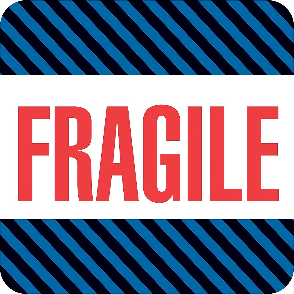 Decker Tape "Fragile" Label, 4" x 4", 500/Roll (DL1540C)