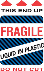 Decker Tape "Fragile/Liquid in Plastic" Label, 6" x 4", 500/Roll (DL1580D)