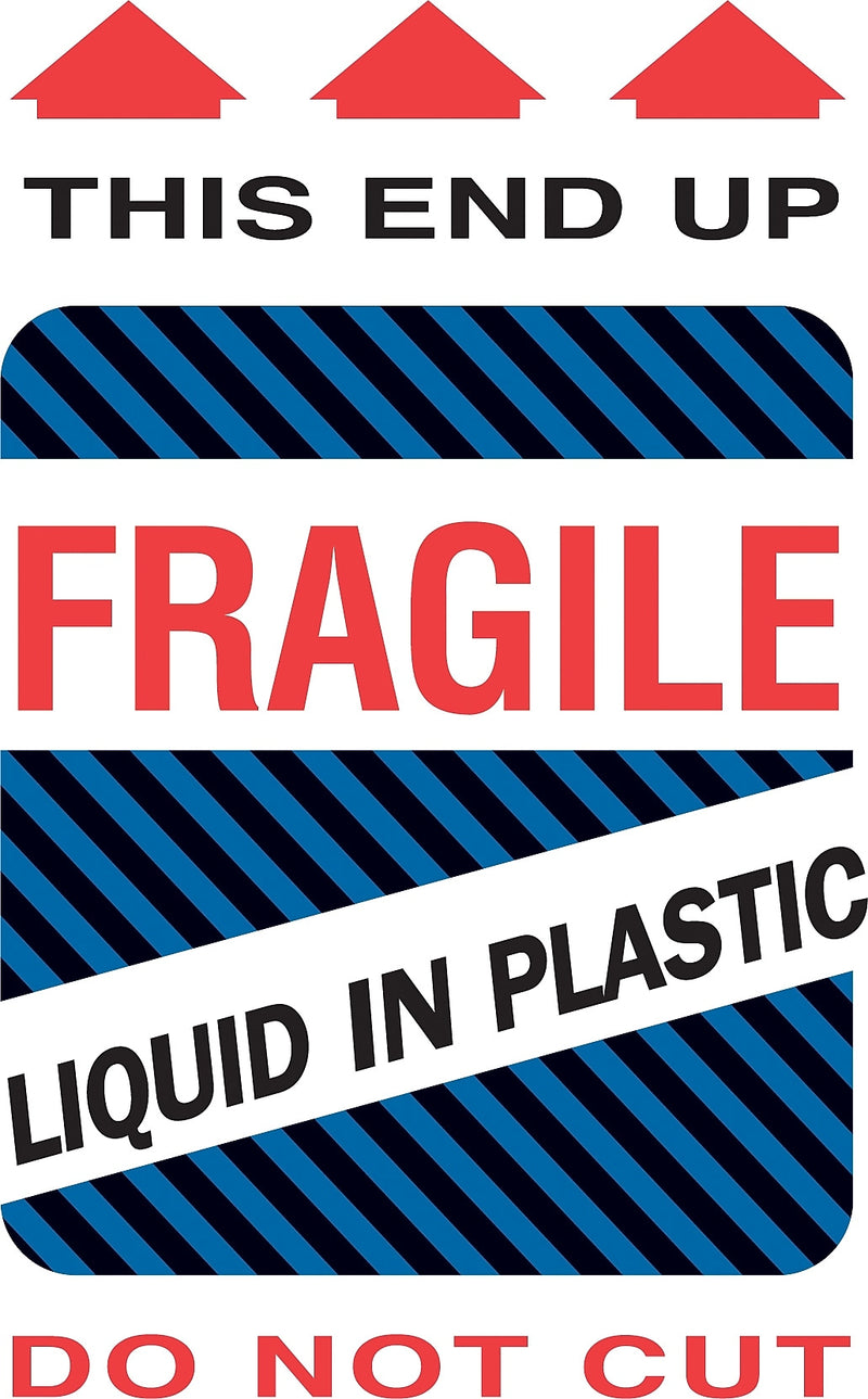 Decker Tape "Fragile/Liquid in Plastic" Label, 6" x 4", 500/Roll (DL1580D)