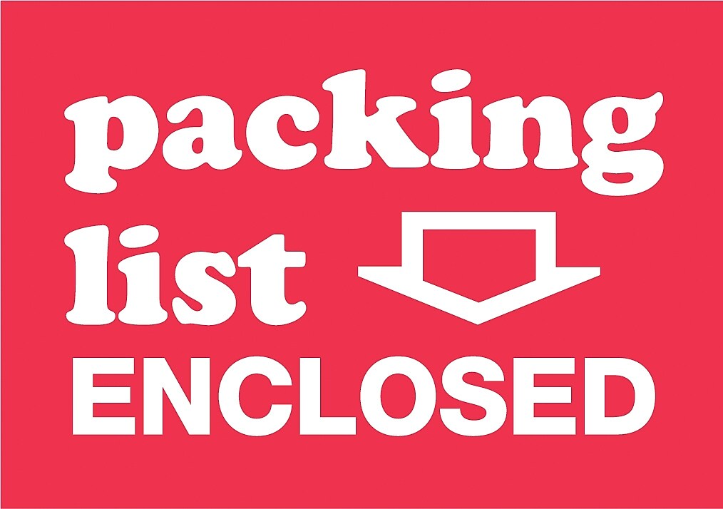 Decker Tape "Packing List Enclosed" Label, 2" x 3", 500/Roll (DL1684B)