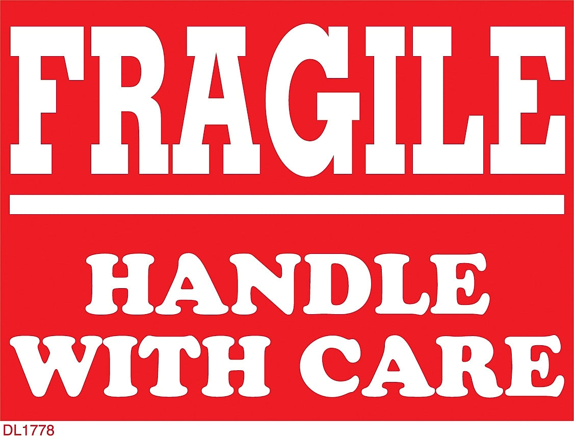 Decker Tape "Fragile/Handle with Care" Label, 3" x 4", 500/Roll (DL1778C)