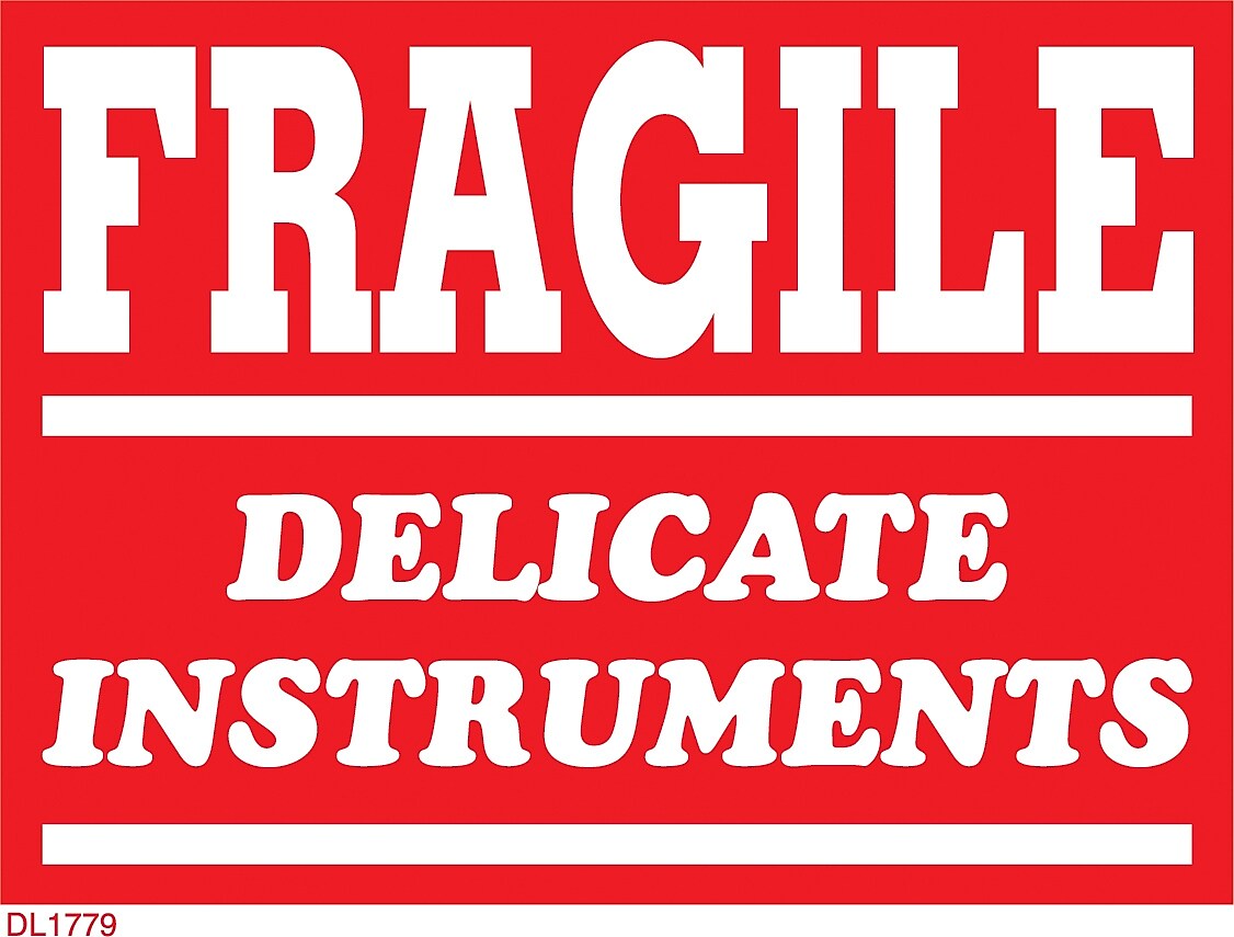 Decker Tape "Fragile/Delicate Instruments" Label, 3" x 4", 500/Roll (DL1779C)