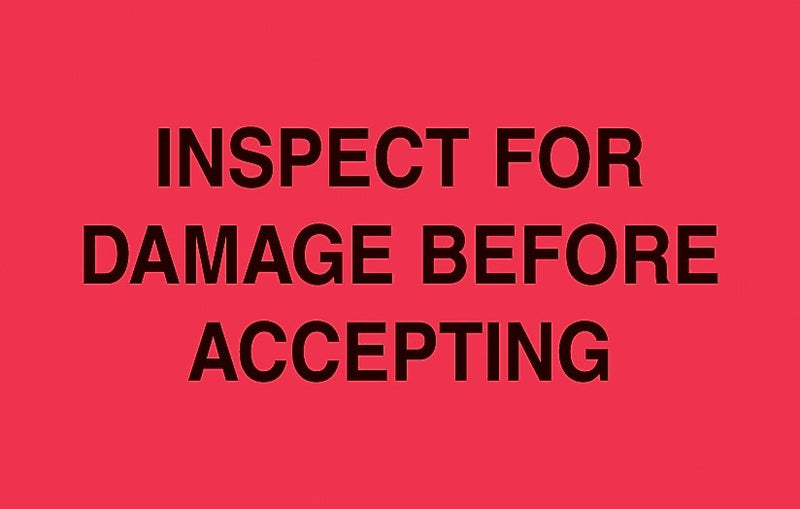 Decker Label "Inspect For Damage Before Accepting" Labels, 3" x 5", Fluorescent Red (DL2446C)