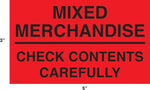Decker Tape "Mixed Merchandise/Check Contents Carefully" Label, 3" x 5", 500/Roll (DL2483C)