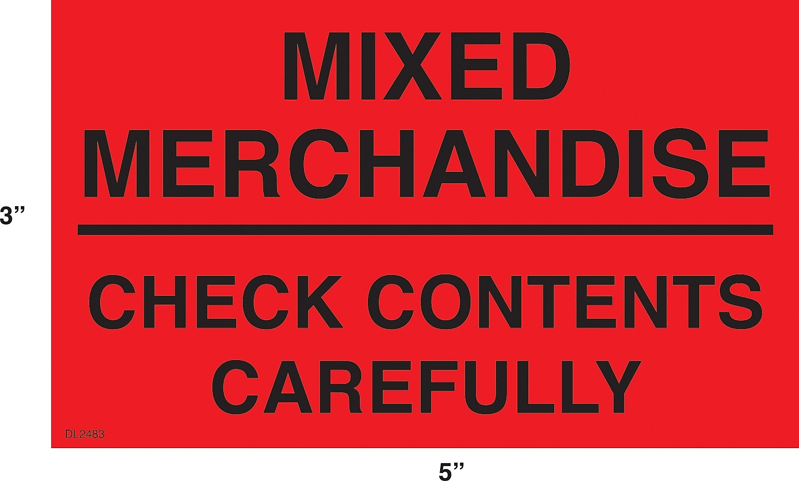 Decker Tape "Mixed Merchandise/Check Contents Carefully" Label, 3" x 5", 500/Roll (DL2483C)