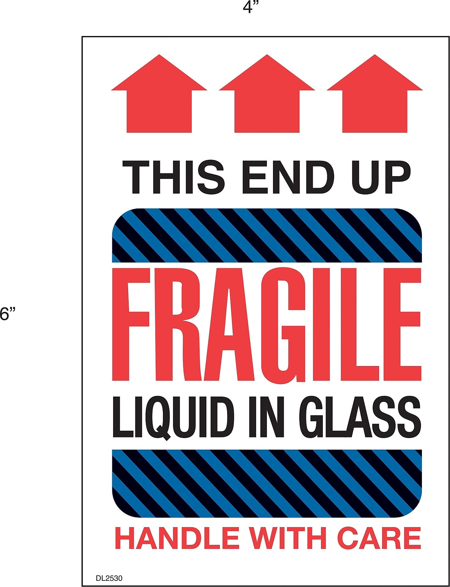 Decker Tape "Fragile/Liquid in Glass" Label, 4" x 6", 500/Roll (DL2530D)