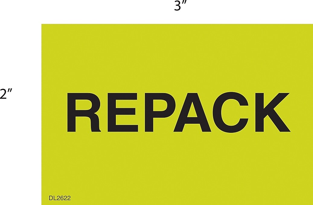 Decker Tape "Repack" Label, 2" x 3", 500/Roll (DL2622B)