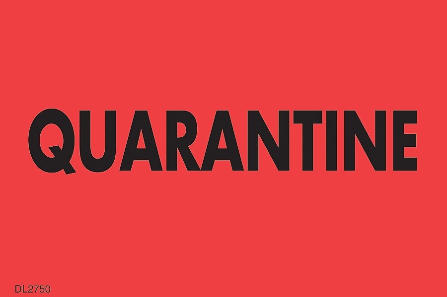 Decker Tape "Quarantine" Label, 2" x 3", 500/Roll (DL2750C)