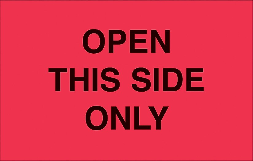 Decker Tape "Open This Side Only" Label, 3" x 5", 500/Roll (DL2762C)