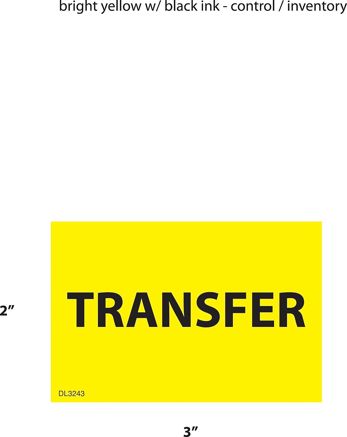 Decker Tape "Transfer" Label, 2" x 3", 500/Roll (DL3243B)