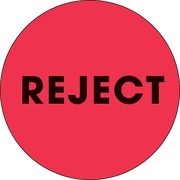 Decker Tape "Reject" Circle Label, 2", 500/Roll (DL3568C)