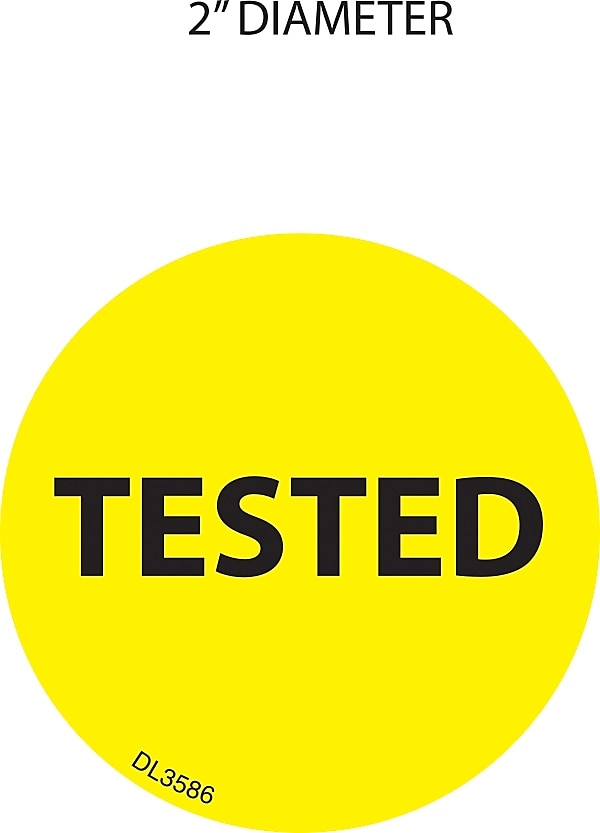 Decker Tape "Tested" Circle Label, 2", 500/Roll (DL3586C)
