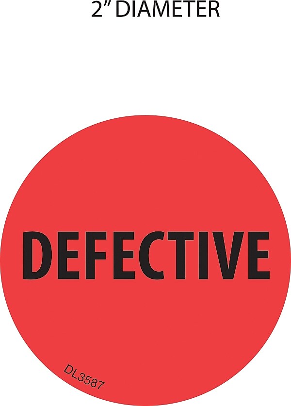 Decker Tape "Defective" Circle Label, 2", 500/Roll (DL3587C)