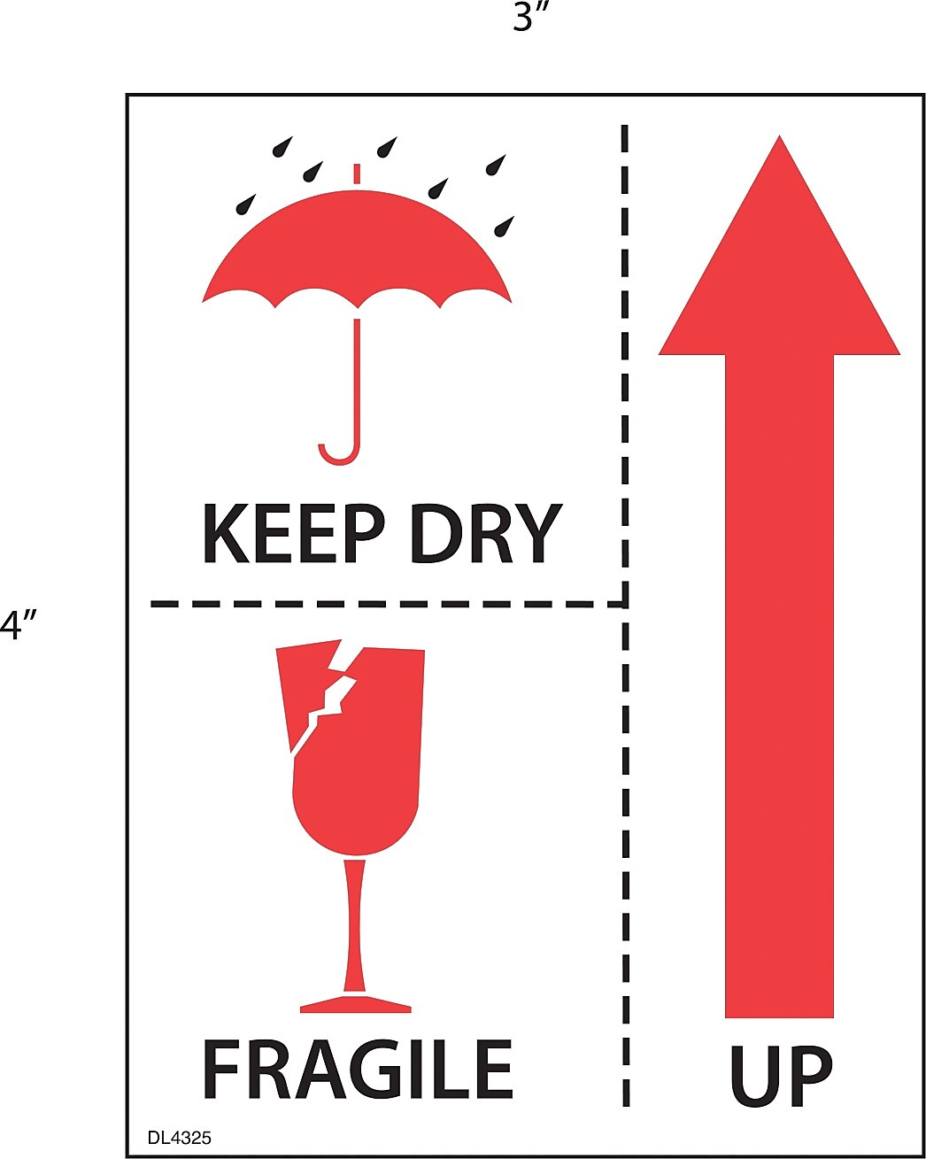 Decker Tape "Keep Dry/Fragile" Label, 3" x 4", 500/Roll (DL4325C)