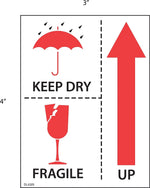 Decker Tape "Keep Dry/Fragile" Label, 3" x 4", 500/Roll (DL4325C)